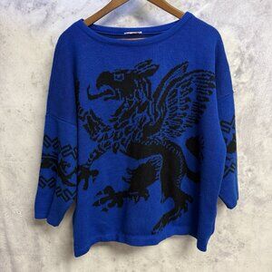 Vintage Turtle Bay Griffon Eagle Dragon Bird Vulture Sweater Blue L/XL